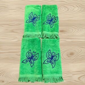 Marchioness Green Vintage Butterfly Embroidered Terry Velour Fingertip Towels